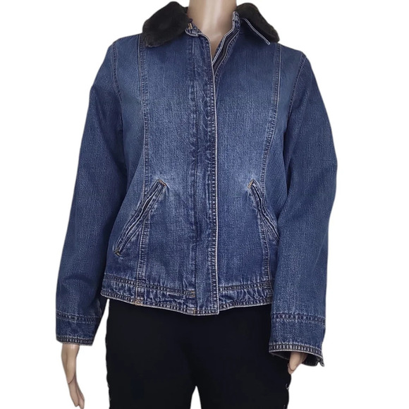 Vintage Ann Taylor denim Zip Faux Fur jacket - Picture 1 of 5